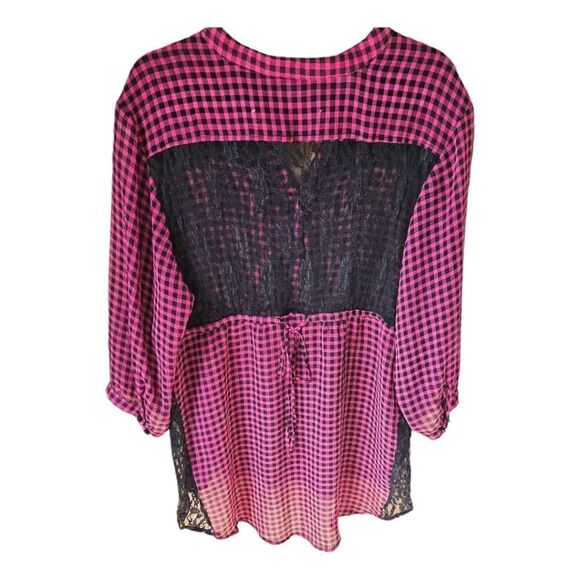 TORRID Plus Size Pink & black plaid lace button front blouse 2X - Picture 8 of 15